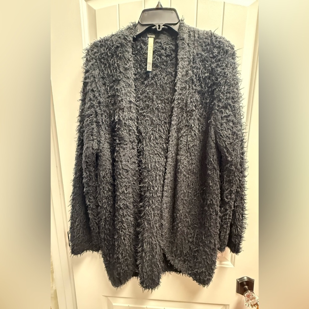 Kensie Fuzzy Eyelash Open Front Cardigan Sweater Black Women’s Size Medium EUC